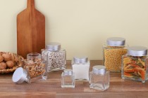 Γυάλινο βάζο 750 ml πολυτελείας με ασημί ματ καπάκι και ασημί ρίγα - 6 τμχ