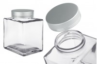 Borcan de sticla de lux 750 ml cu capac argintiu mat si dunga argintie - 6 buc