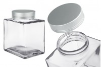 Pot en verre de luxe 750 ml avec couvercle argenté mat et bande argentée - 6 pcs