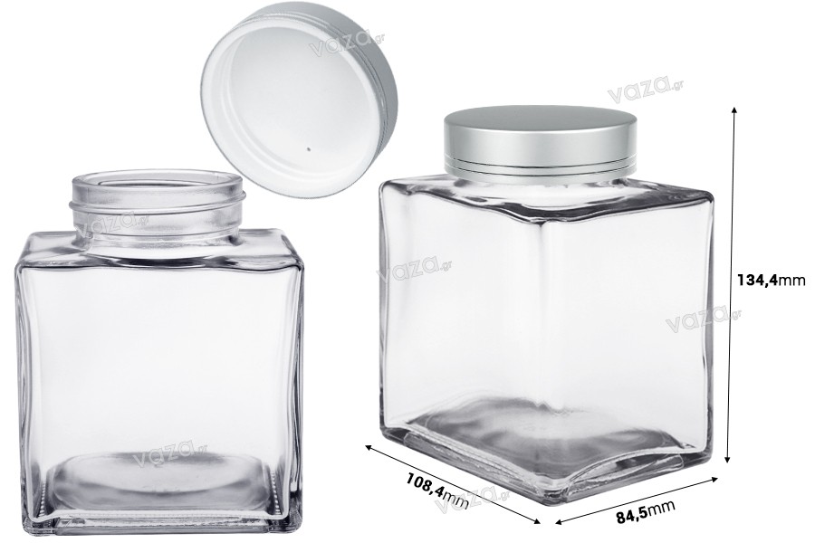 Luxury glass jar 750 ml with silver matte lid and silver stripe - 6 pcs
