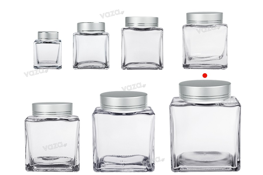 Luxury glass jar 750 ml with silver matte lid and silver stripe - 6 pcs