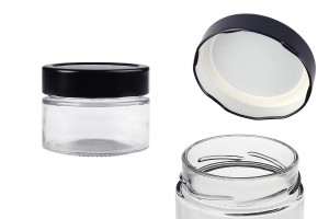 Cylindrical glass jar 100 ml with black cap T.O 70 Deep - 140 pcs-εικόνα_προϊοντική
