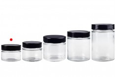 Cylindrical glass jar 100 ml with black cap T.O 70 Deep - 140 pcs