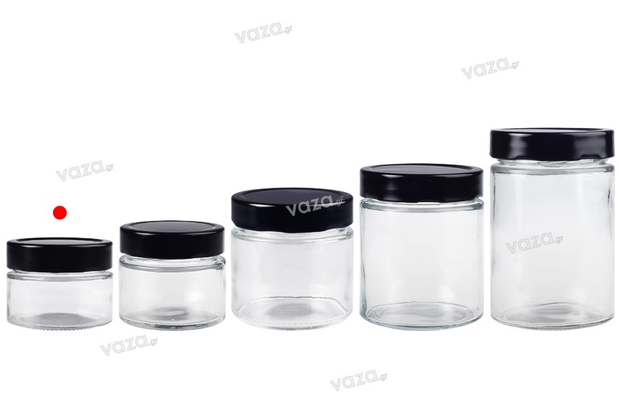 Cylindrical glass jar 100 ml with black cap T.O 70 Deep - 140 pcs