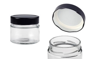 Cylindrical glass jar 150 ml with black cap T.O 70 Deep - 120 pcs-εικόνα_προϊοντική