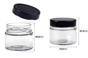 Cylindrical glass jar 150 ml with black cap T.O 70 Deep - 120 pcs-εικόνα_διαστάσεις