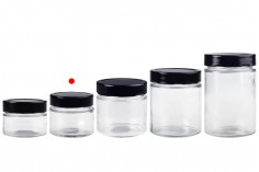 Cylindrical glass jar 150 ml with black cap T.O 70 Deep - 120 pcs