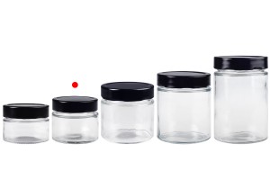 Cylindrical glass jar 150 ml with black cap T.O 70 Deep - 120 pcs-εικόνα_σύνθεση