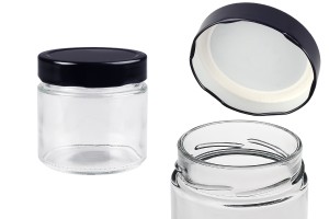 Γυάλινο κυλινδρικό βάζο 280 ml με μαύρο καπάκι Τ.Ο 82 Deep - 96 τμχ-εικόνα_προϊοντική