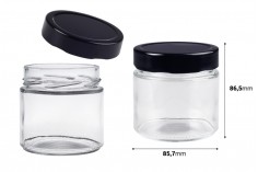 Cylindrical glass jar 280 ml with black lid T.O 82 Deep - 96 pcs