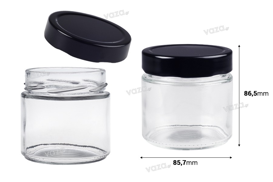 Pot cylindrique en verre 280 ml avec couvercle noir T.O 82 Deep - 96 pcs