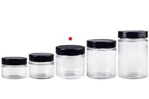 Γυάλινο κυλινδρικό βάζο 280 ml με μαύρο καπάκι Τ.Ο 82 Deep - 96 τμχ-εικόνα_σύνθεση