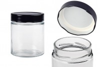 Cylindrical glass jar 380 ml with black cap T.O 82 Deep - 72 pcs