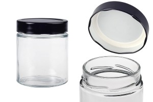 Cylindrical glass jar 380 ml with black cap T.O 82 Deep - 72 pcs-εικόνα_προϊοντική