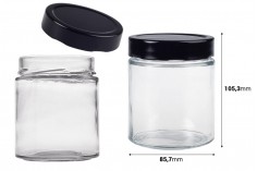  Cylindrical glass jar 380 ml with black cap T.O 82 Deep - 72 pcs