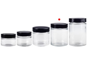 Cylindrical glass jar 380 ml with black cap T.O 82 Deep - 72 pcs-εικόνα_σύνθεση