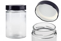 Cylindrical glass jar 500 ml with black cap T.O 82 Deep - 60 pcs 