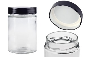 Cylindrical glass jar 500 ml with black cap T.O 82 Deep - 60 pcs-εικόνα_προϊοντική