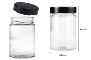 Cylindrical glass jar 220 ml with black cap T.O 63 Deep - 105 pcs-2