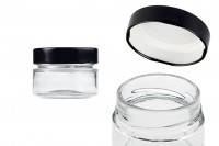 Cylindrical glass jar 75 ml with black lid T.O 63 Deep - 160 pcs