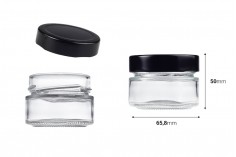 Cylindrical glass jar 75 ml with black lid T.O 63 Deep - 160 pcs