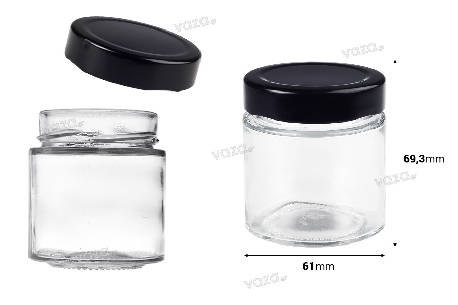 Γυάλινο κυλινδρικό βάζο 100 ml με μαύρο καπάκι Τ.Ο 58 Deep - 160 τμχ