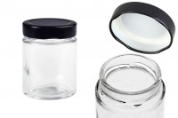 Cylindrical glass jar 150 ml with black cap T.O 58 Deep - 120 pcs 