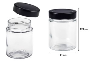 Pot cylindrique en verre 150 ml avec couvercle noir T.O 58 Deep - 120 pcs-εικόνα_διαστάσεις