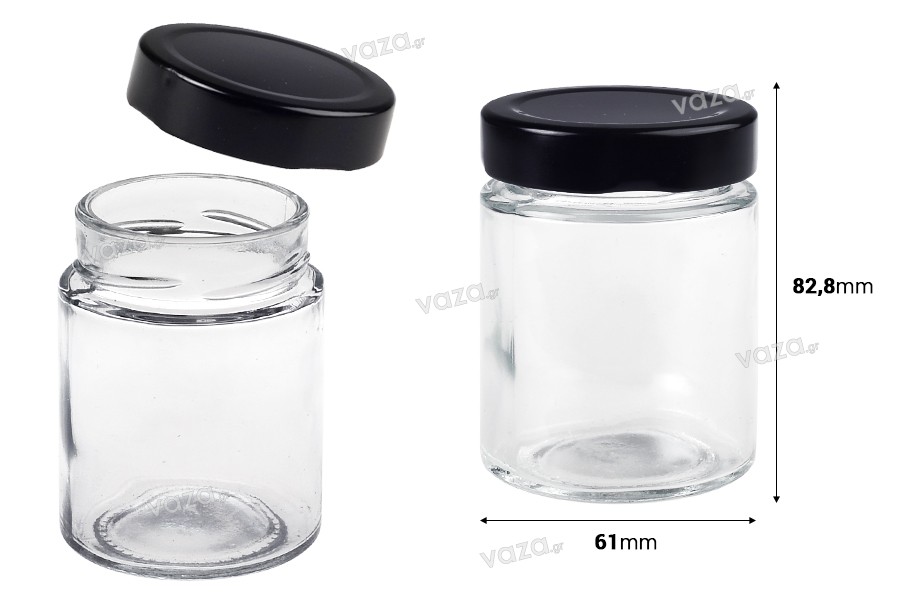 Pot cylindrique en verre 150 ml avec couvercle noir T.O 58 Deep - 120 pcs 