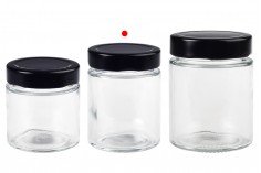 Cylindrical glass jar 150 ml with black cap T.O 58 Deep - 120 pcs 
