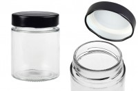 Cylindrical glass jar 180 ml with black lid T.O 63 Deep - 120 pcs