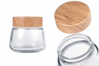 Barattolo di vetro da 150 ml con coperchio in plastica con design in legno - 6 pz