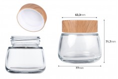 Barattolo di vetro da 150 ml con coperchio in plastica con design in legno - 6 pz