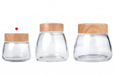 Barattolo di vetro da 150 ml con coperchio in plastica con design in legno - 6 pz