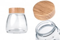 Glass jar 280 ml with plastic lid in wood design - 6 pcs