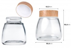 Glass jar 280 ml with plastic lid in wood design - 6 pcs