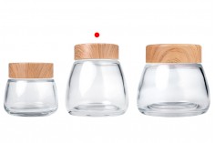 Barattolo di vetro da 280 ml con coperchio in plastica con design in legno - 6 pz