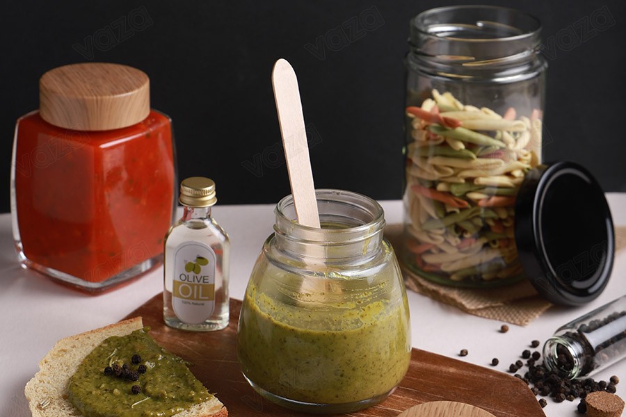 Glasdose 360 ml mit Kunststoffdeckel im Holzdesign - 6 Stk-bildgruppe