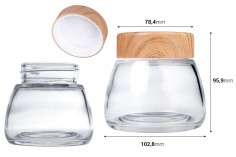 Glass jar 360 ml with plastic cap in wood design - 6 pcs