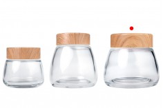 Pot en verre 360 ml avec couvercle en plastique design bois - 6 pcs