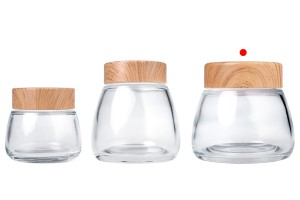 Pot en verre 360 ml avec couvercle en plastique design bois - 6 pcs-εικόνα_σύνθεση