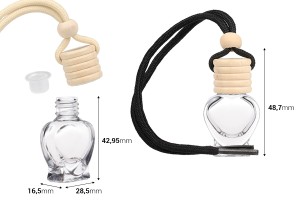 Μπουκαλάκι για αρωματικό αυτοκινήτων 5ml καρδούλα με ξύλινο καπάκι και τάπα - 25τμχ-εικόνα_διαστάσεις