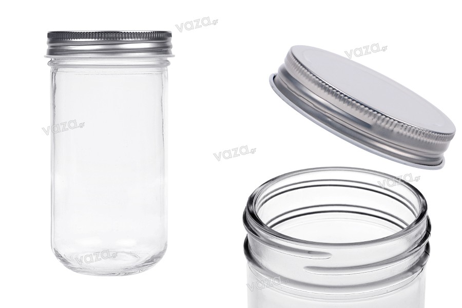 Glass jar 350 ml with silver aluminum cap - 6 pcs