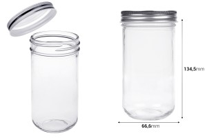 Glasgefäß 350ml mit silbernem Aluminiumdeckel - 6 Stk-εικόνα_διαστάσεις