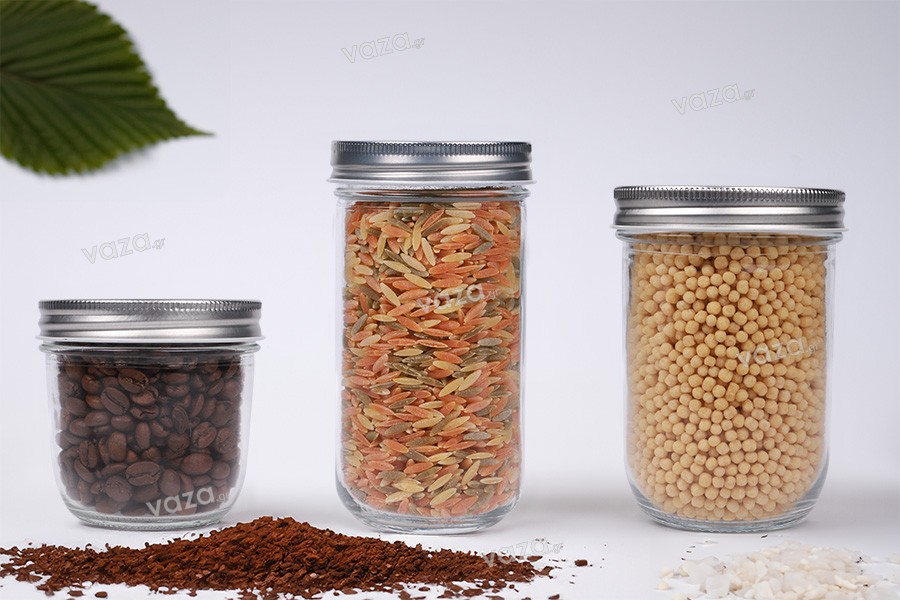 Glass jar 450 ml with silver aluminum lid - 6 pcs