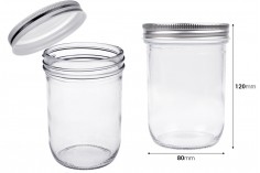 Pot en verre 450 ml avec couvercle en aluminium argenté - 6 pcs