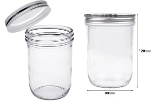 Pot en verre 450 ml avec couvercle en aluminium argenté - 6 pcs-εικόνα_διαστάσεις