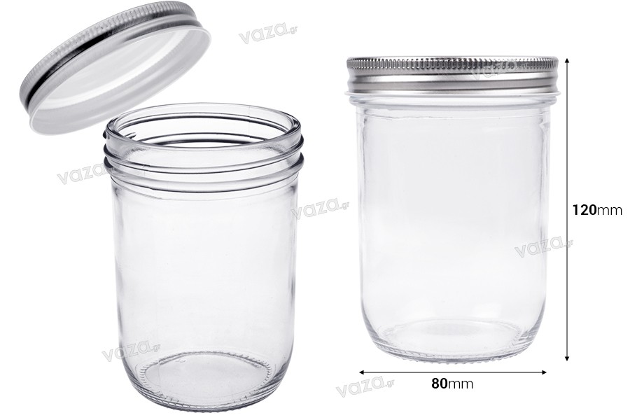 Barattolo in vetro 450 ml con coperchio in alluminio argento - 6 pz