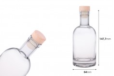 Bottiglia tonda in vetro da 200 ml con tappo in silicone e testa in legno