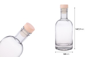 200 ml runde Glasflasche mit Silikonstopfen und Holzkopf-bildabmessungen
